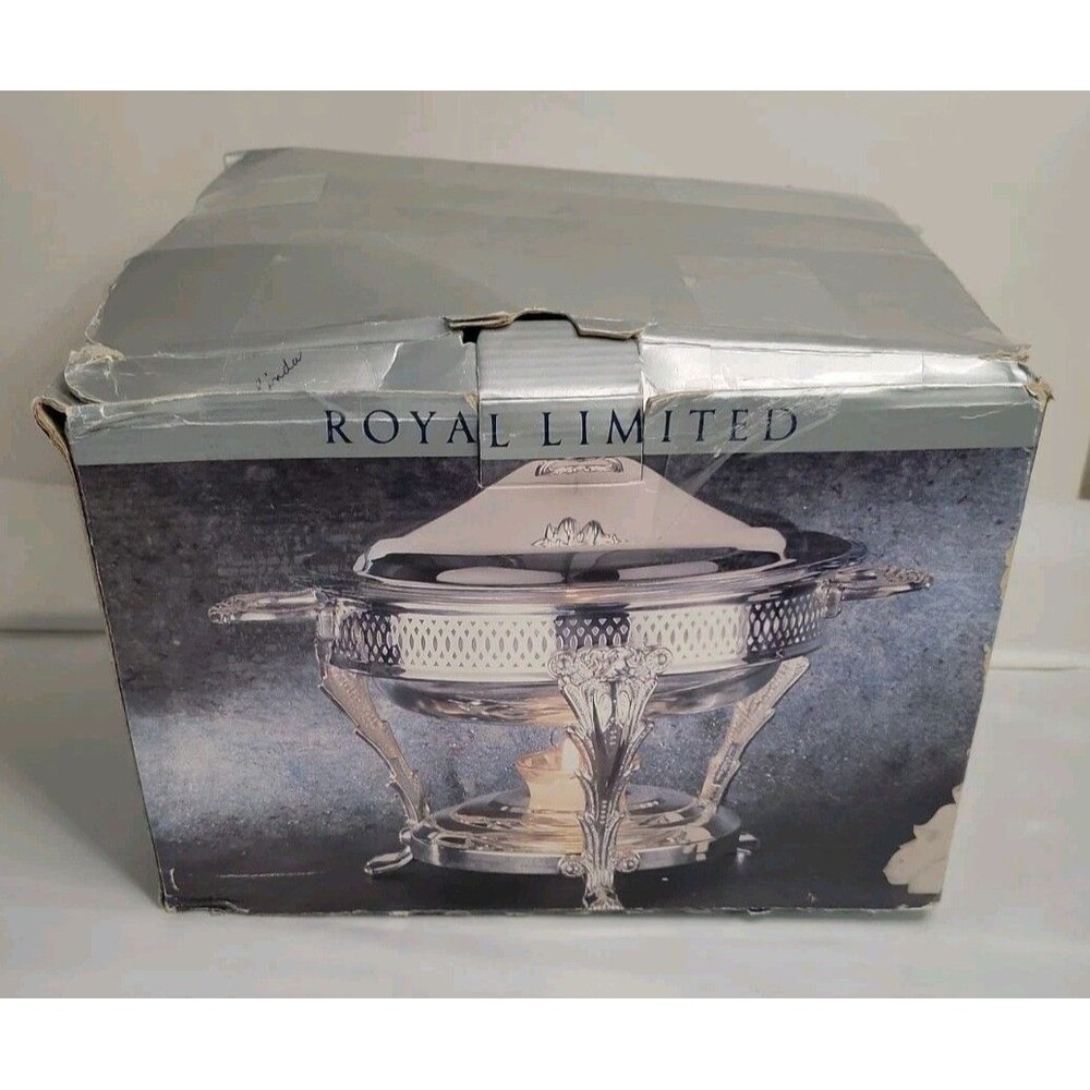 Vintage Royal Limited 2-Quart Silver-Plated Food Warmer Chafing Dish In Box VGC